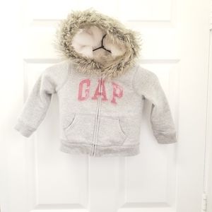 GAP logo zip up hoodie with faux fur lining 3t